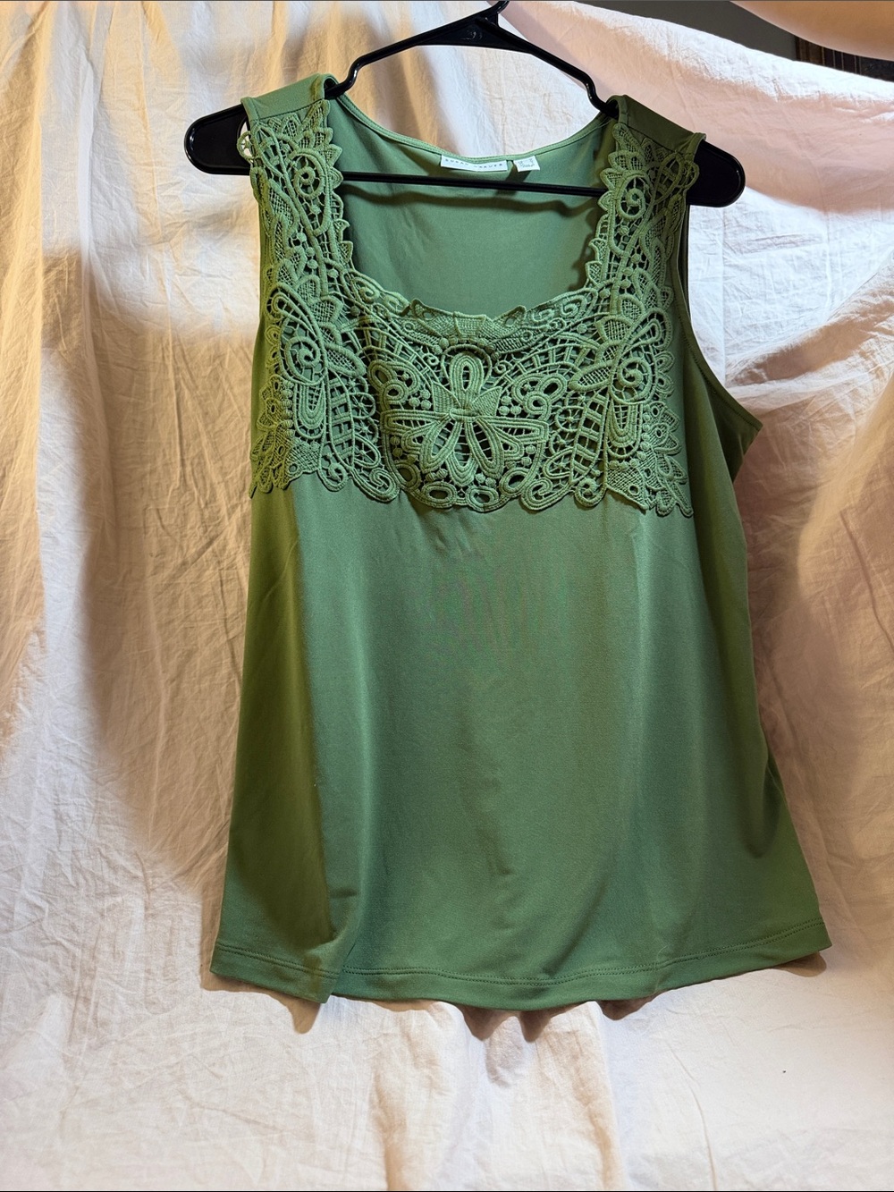 Susan Graver Olive Green Lace Yoke Sleeveless Camisole